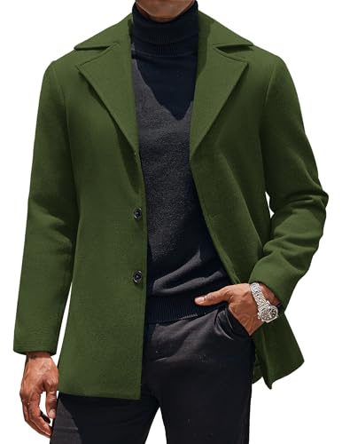 COOFANDY Trench Coat Men Single Breasted Top Coat Lapel Collar Mid